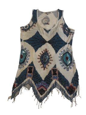 Boston Proper Y2k Sequin & Beaded Fringe Tank Women’s Size M